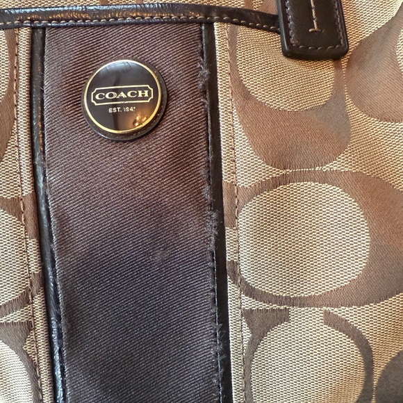 Coach Signature Stripe Brown Satchel - Picture 4 of 11